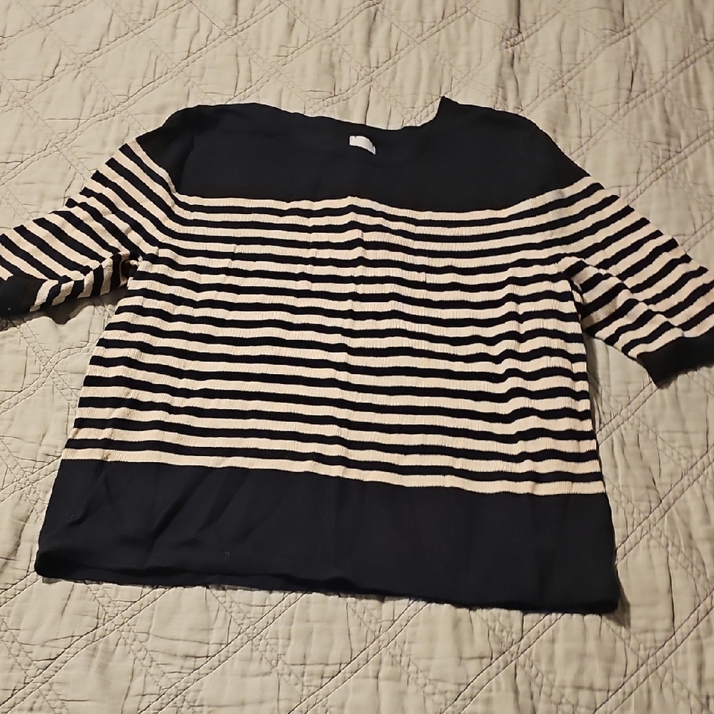 NIC+ZOE Black and Cream Striped Top